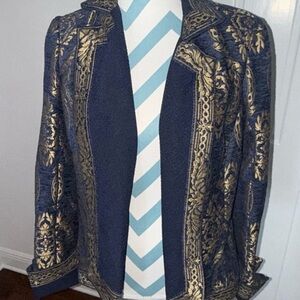 Tadashi Shoji Navy and Gold Blazer Size 6